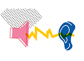Logo des Plakatwettbewerbs: ein gemalter Lausprecher mit einem Blitz, der zu einem Ohr führt