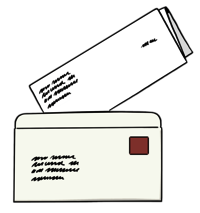 Illustration eines Briefumschlages, aus dem ein Brief heraussteht