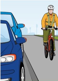 Skizze: Ein Fahrradfahrer fährt an einem Auto vorbei