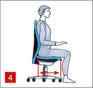 Benutzer in die ergonomisch richtige Einstellung des Stuhles einweisen, wie z. B. die Sitztiefe ausnutzen.