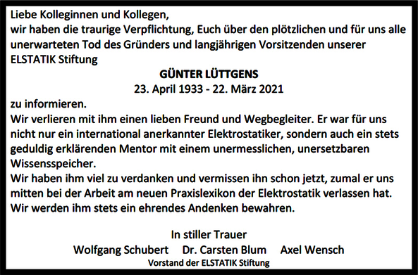 Traueranzeige Günter Lüttgens, 23. April 1933 - 22. März 2021