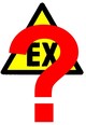 Ex-Schild mit rotem Fragezeichen